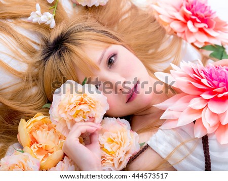 cute Girl in flower smile japanese style