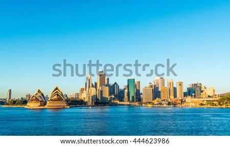 Sydney City Skyline at sunrise Royalty-Free Stock Photo #444623986
