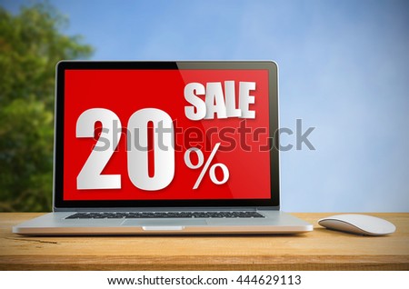 Sale price tag promotion discount on laptop screen, Concept Hot price.