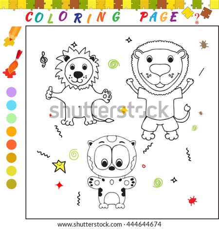 Coloring book with cartoon bears and leopard Funny image for colouring