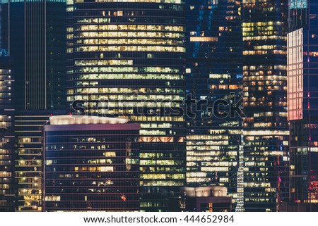 Modern office building in Moscow at night