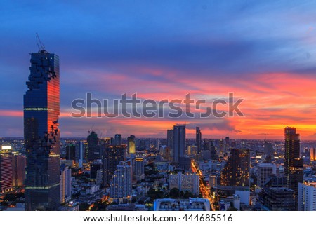 Mahanakorn tower city center business of Bangkok. sunset, Silom area, Bangkok.Panoramic and perspective wide high rise building skyscraper commercial city of future. Business success industry tech.