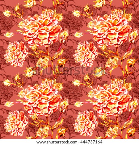 Watercolor seamless pattern Watercolor seamless bright background  picturesque tropical flowers Drawing for a decoupage.Fabric  summer tropical holiday.Floral clip art with colors and layers effect
