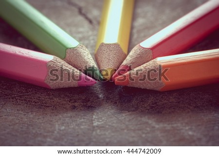 Color pencils with filter effect retro vintage style