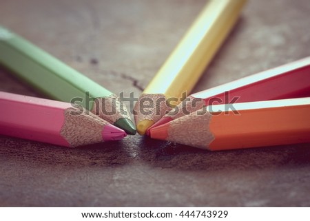 Color pencils with filter effect retro vintage style