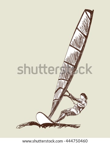 Windsurfing sketch. Vector  illustration.