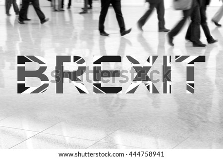 Group of unrecognizable business people leaving London, Brexit,  monochrome photo