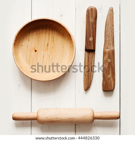  Wood kitchenware on wood board