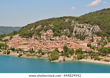 view of the Gorges du Verdon in Europe canyon of low provence alps on the French Riviera The small villages overlooking the azure waters of the lake