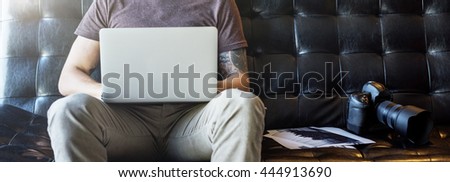 Man Browsing Camera Working Typing Concept