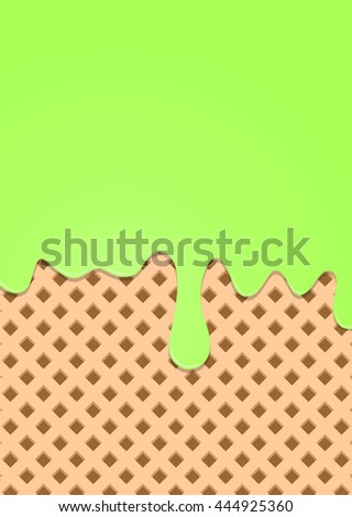 Pistachio melted cream on wafer background, brochure design, size A4, vector illustration