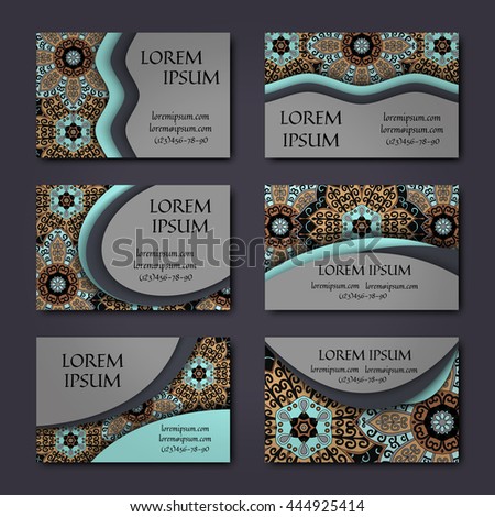 Set business card. Vintage decorative elements. Hand drawn background. Islam, Arabic, Indian ottoman motifs