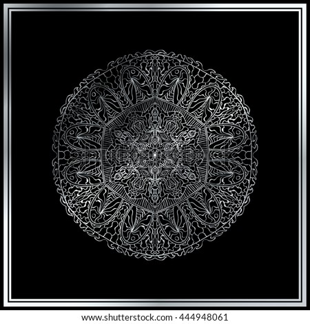 Silver mandala on black background. Mandala art.