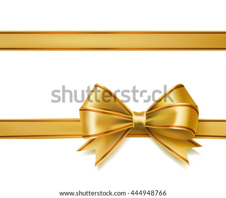 golden ribbon bow on white. vector decorative design elements