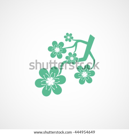 Sakura Branch Green Flat Icon On White Background
