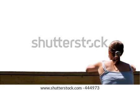 Girl looking at a white background (isolated)