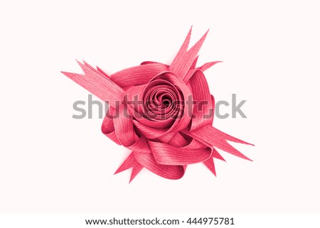 Isolated Pink Rose Flower Paper Ribbon on the White Background / Eco Friendly Recycle Material from Nature Wood for Decoration Box,Card,Wallpaper