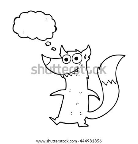 freehand drawn thought bubble cartoon little wolf