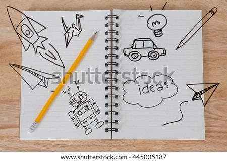 drawing doodle on diary book,idea , creative and imagine concept