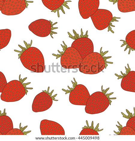 Fresh strawberries hand drawn background. Doodle wallpaper vector. Colorful seamless pattern with fruits