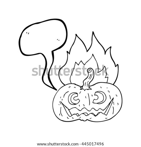 freehand drawn speech bubble cartoon flaming halloween pumpkin