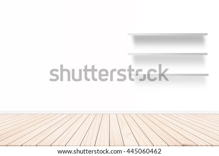 Wood terrace with a background cement wall shelf design ideas within the building.Wood floors on background style pastel shades. Furniture Wall Mounted shelf. The white walls.
