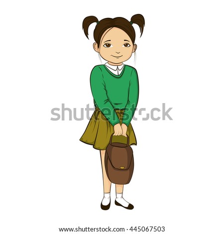 Schoolgirl holding bag hand drawn illustration back to school.