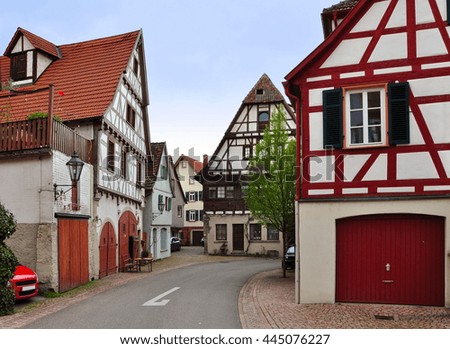 The walking street of Besigheim with old half-timbered houses in perspective. Baden-Wurttemberg, Germany.