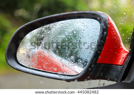 Vehicle mirror, speed, travel,rain,  drops,