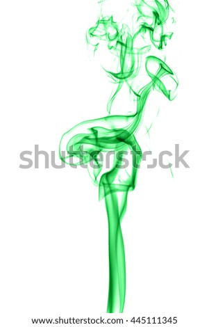 Abstract green smoke on white background from the incense sticks