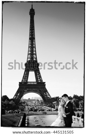 Beautiful just married couple in Paris