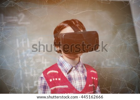 Black background with shades against boy using a virtual reality device