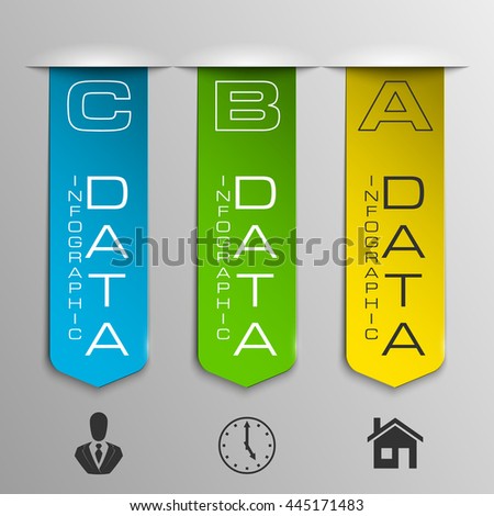 Information infographic statistic vector presentation. Graphic composition for your business presentations. Three glossy Arrow for your annotations. Three color sticker for registration of proposals