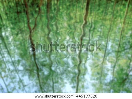 blur tree reflection on spring water. Natural background.