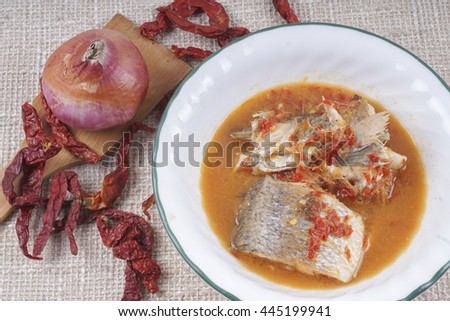 Indonesian food / spicy curry fish " asam pedas". DOF and copy space