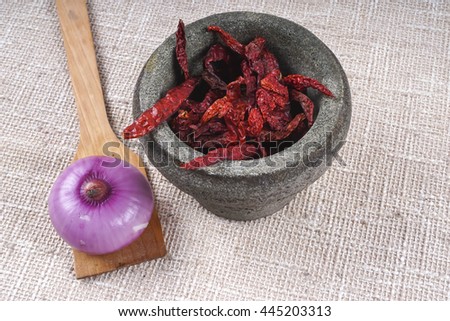 Dried Chili And Chili Paste with garlic kaffir lime leaves and lemon grass