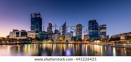 Elizabeth Quay-Perth, capital of Western Australia, where the Swan River meets the southwest coast. Royalty-Free Stock Photo #445226425