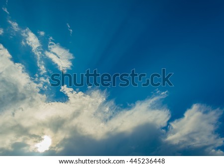 image of blue clear sky and sun ray on day time for background usage.