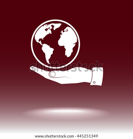 Hand holding globe sign icon, vector illustration. Flat design style 