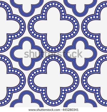 Tiled seamless pattern inspired of Portugal ceramic tiles. Monochrome blue and white print of decorative cross elements. Vector Illustration