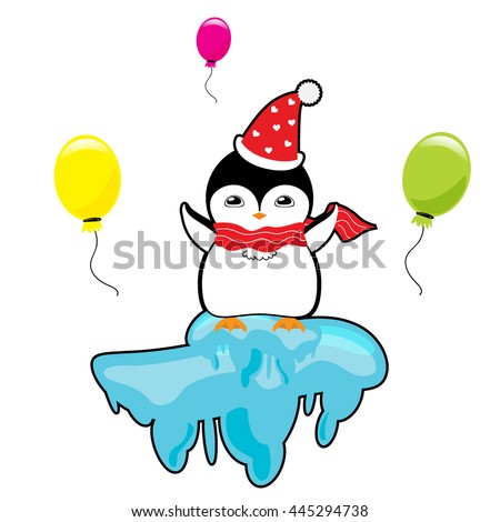 cute of a penguin cartoon celebrating Christmas with balloon vector 