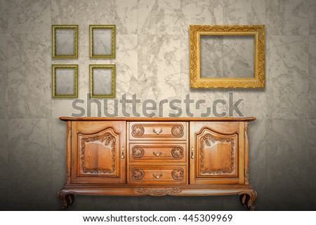 Antique cabinet wood and old picture frame 