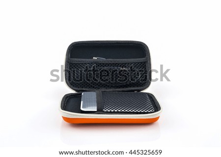 External hard drive carrying case. Bags for external hard drive on a white background.