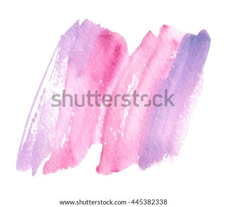 Colorful violet pink watercolor hand drawn paper texture isolated stain on white background for design. Abstract water color wet brush paint strokes line vector splash element for banner, print, web