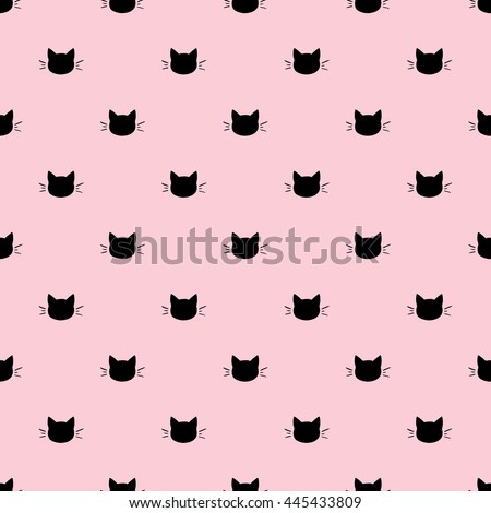 Seamless Pattern of Black Heads of Cats on Pink Background. Vector illustration. Animal silhouette. Wallpaper and fabric design and decor. 