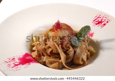 sweet pasta with fruit and decoration