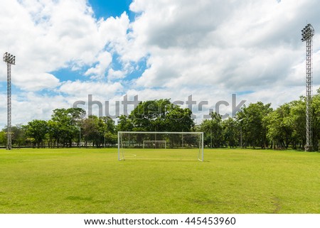 Front view of football goals. Royalty-Free Stock Photo #445453960