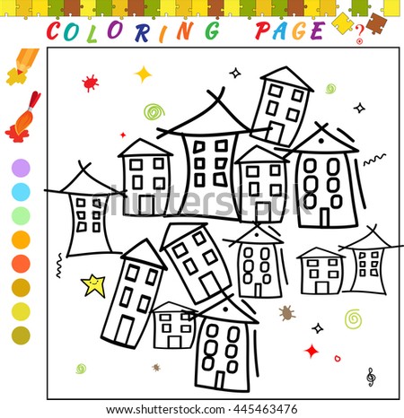 Funny  image for colouring with houses