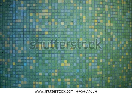 Blue and green tone with pattern wall. Abstract of square blue background and texture with grain to vintage style.