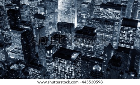new york city skyline cityscape at night background. dramatic aerial shot of urban metropolis scenery  